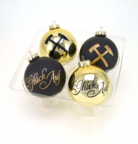 goldenen und schwarze Weihnachtsbaumkugeln im Ruhrpottdesign